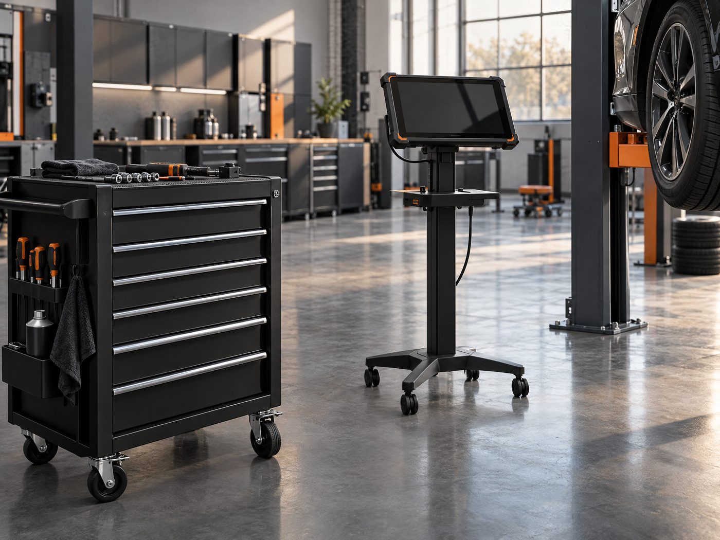 Illustrative Werkstattszene mit technischem Arbeitsbereich